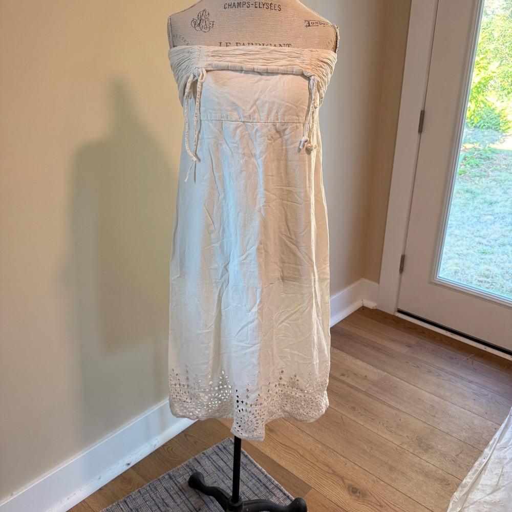 Lakhays Women's Beige Strapless Midi Dress With Eyelet Trim Detail Size L